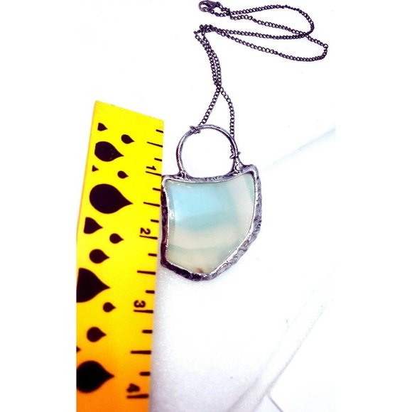 Blue agate crystal necklace handmade gothic metalwork fantasy jewelry beach gems - Picture 12 of 12